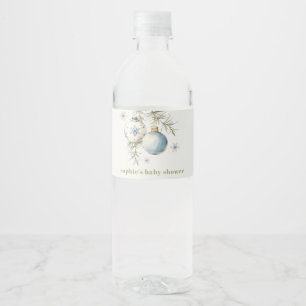 Minimal Blue Winter Chirstmas Boy Baby Shower Water Bottle Label
