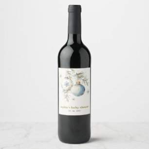 Minimal Blue Winter Chirstmas Boy Baby Shower Wine Label