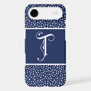 Minimal Blue with White Dots Scroll Monogram T