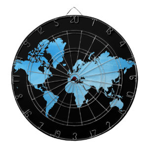 Minimal Blue World Map Watercolor Art Dartboard