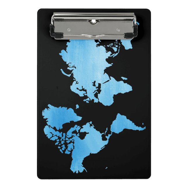 Minimal Blue World Map Watercolor Art Mini Clipboard (Front)