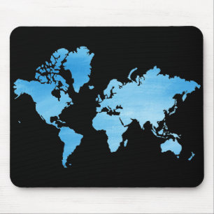 Minimal Blue World Map Watercolor Art Mouse Mat