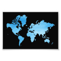 Minimal Blue World Map Watercolor Art