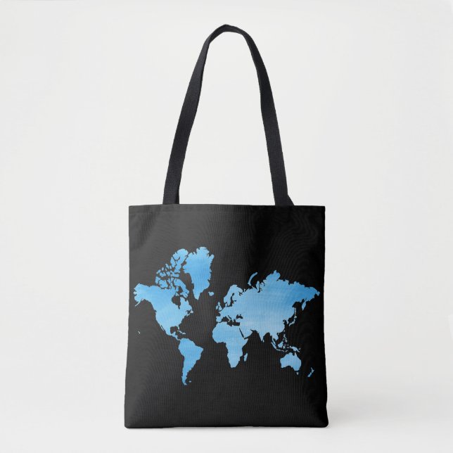 Minimal Blue World Map Watercolor Art Tote Bag (Front)