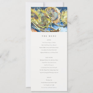 Minimal Blue Yellow Sunflower Wedding Menu Card