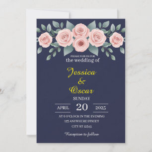 Minimal Blush and Navy Wedding Invitation