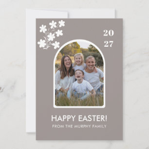 Minimal Blush Arch Floral Easter Family Photo Holiday Card