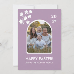 Minimal Blush Arch Floral Easter Family Photo Holiday Card