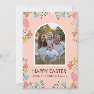 Minimal Blush Arch Floral Easter Family Photo Holiday Card