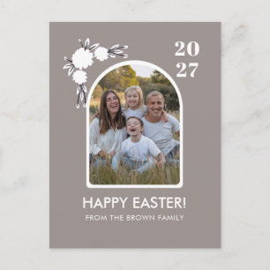 Minimal Blush Arch Floral Easter Family Photo Holiday Postcard