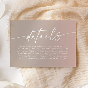 Minimal Blush & Beige Ombre Fade Wedding Details Enclosure Card