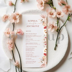Minimal Blush Boho Floral Single Sided Wedding Men Menu