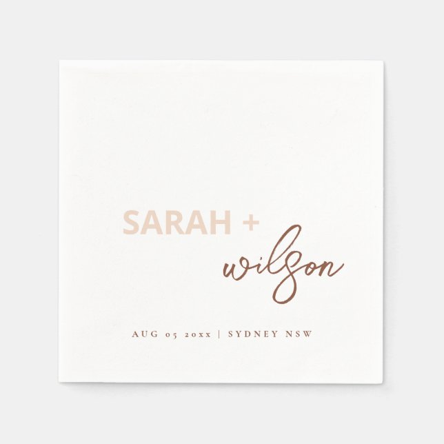 Minimal Blush Brown Script Typography Wedding Napkin (Front)
