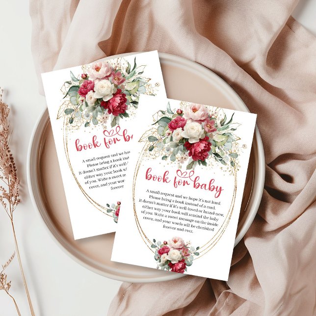 Minimal Blush Burgundy Gold Floral Book Request Ca Enclosure Card (Minimal Blush Burgundy Gold Floral Book Request Card)