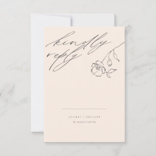 Minimal Blush Delicate Fine Art Floral Wedding RSVP Card