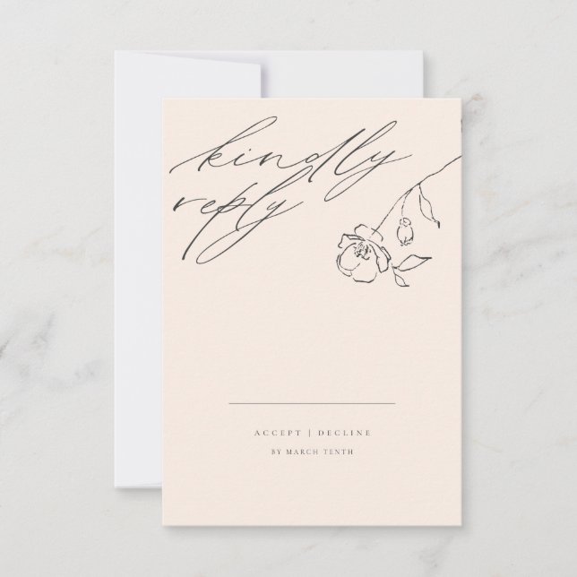 Minimal Blush Delicate Fine Art Floral Wedding RSVP Card (Front)