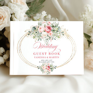 Minimal Blush Floral Gold Wedding Guest Book