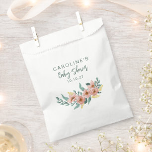 Minimal Blush Floral Greenery Modern Baby Shower Favour Bags