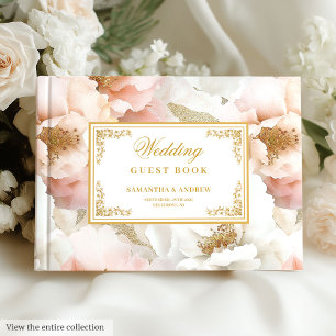 Minimal Blush Gold Watercolor Wedding Guest Book
