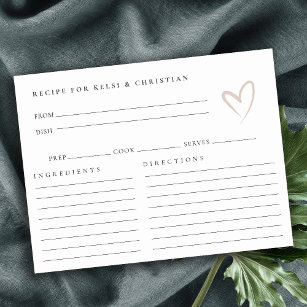 Minimal Blush Heart Bridal Shower Recipe Request Postcard