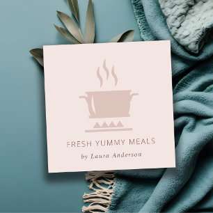 MINIMAL BLUSH PEACH PINK POT MEAL CHEF CATERING SQUARE BUSINESS CARD