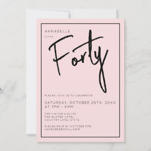 Minimal Blush Pink 40th Fortieth Birthday Invitation