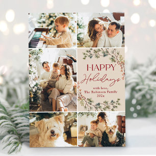Minimal Blush Pink 5 Photo Happy Holiday Card
