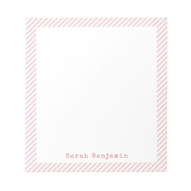 Minimal Blush Pink And White Striped Frame Elegant Notepad (Front)