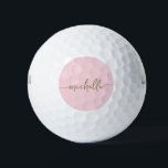 Minimal Blush Pink Gold Script Monogram Name Golf Balls<br><div class="desc">Elegant Chic Modern Gold Monogram Name Signature Script Custom Personalised Blush Pink Golf Balls. This delicate design featuring custom name in a cursive hand lettered swash tail font calligraphy (or typography) in gold on blush pink or baby pink colour background. Easy to personalise them. Great custom personalised gift for golf...</div>
