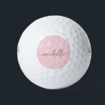 Minimal Blush Pink Gold Script Monogram Name Golf Balls<br><div class="desc">Elegant Chic Modern Gold Monogram Name Signature Script Custom Personalised Blush Pink Golf Balls. This delicate design featuring custom name in a cursive hand lettered swash tail font calligraphy (or typography) in gold on blush pink or baby pink colour background. Easy to personalise them. Great custom personalised gift for golf...</div>