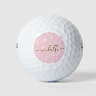 Minimal Blush Pink Gold Script Monogram Name Golf Balls