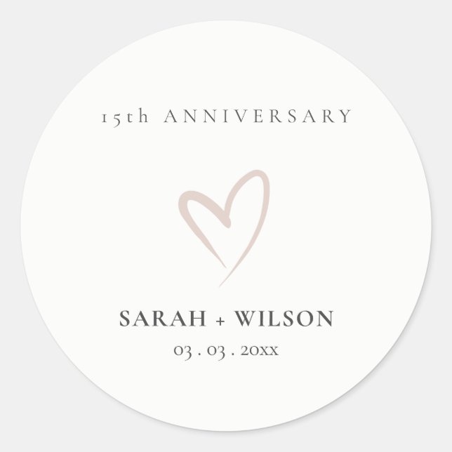 Minimal Blush Pink Heart Any Year Anniversary Classic Round Sticker (Front)