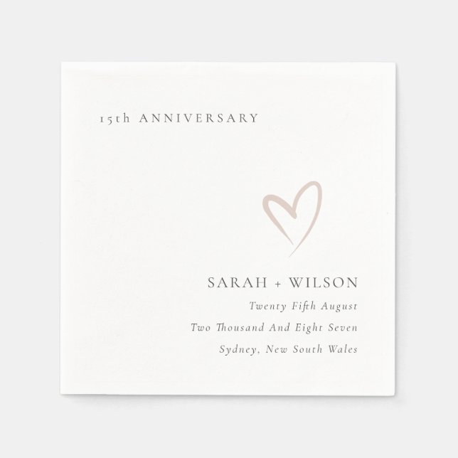 Minimal Blush Pink Heart Any Year Anniversary Napkin (Front)