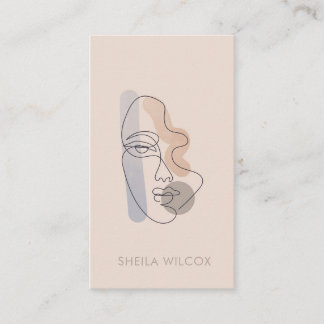 Minimal Blush Pink Line Art Lady Business Card 