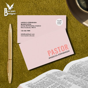 Minimal Blush Pink Logo QR Code PASTOR Business Card
