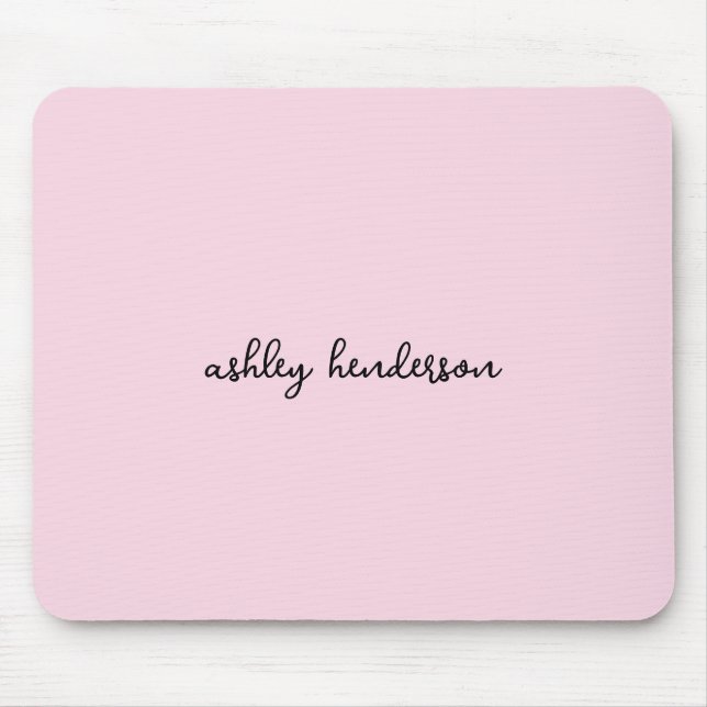 Minimal Blush Pink Monogrammed Full Name Mouse Mat (Front)