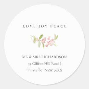 MINIMAL BLUSH ROSE PINK LOVE PEACE JOY ADDRESS CLASSIC ROUND STICKER