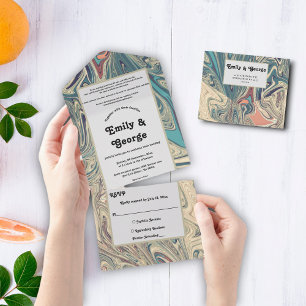 Minimal Bohemian Grey Abstract Artistic Wedding All In One Invitation