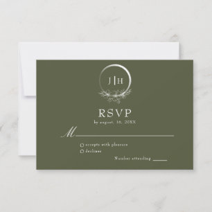 Minimal Bohemian Olive Green Wedding RSVP Card