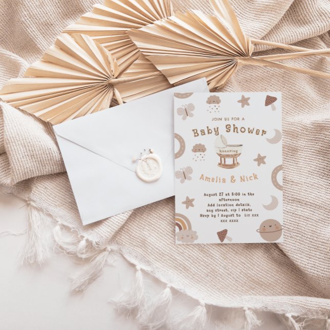 Minimal Boho Bassinet Gender Neutral Baby Shower Invitation (Creator Uploaded)