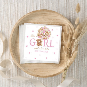 Minimal Boho Bear With Balloons Pink  Napkin