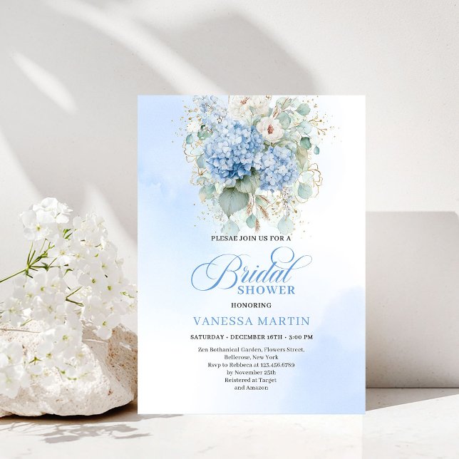 Minimal Boho Blue Floral Bridal Shower Invitation (Minimal Boho Blue Floral Bridal Shower Invitation)