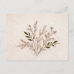 Minimal Boho Botanical Line Art Leaf Illustration Postcard