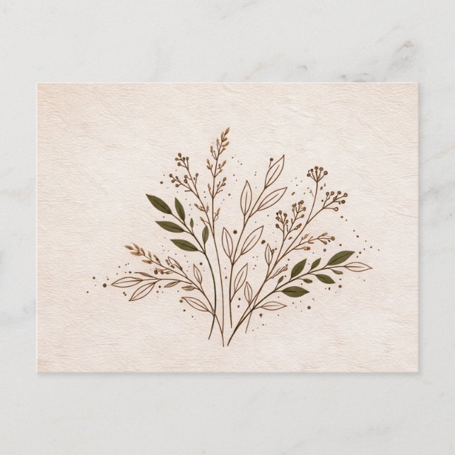 Minimal Boho Botanical Line Art Leaf Illustration Postcard (Front)
