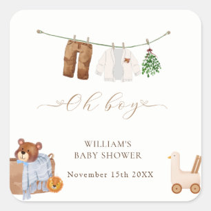 Minimal Boho Boy Clothes Baby Shower Square Sticker