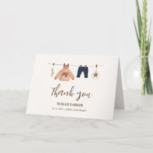 Minimal Boho Boy Winter Clothesline Baby Shower Thank You Card