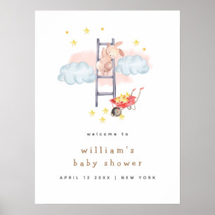 Minimal Boho Bunny Stars Baby Shower Welcome  Poster