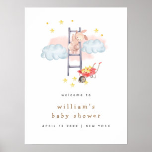 Minimal Boho Bunny Stars Baby Shower Welcome Poster