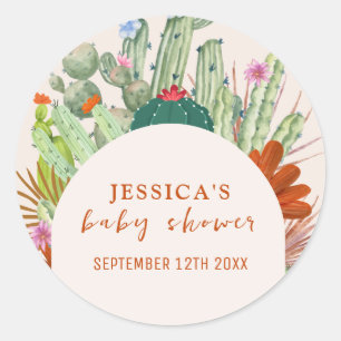 Minimal Boho Cactus Arch Desert Pampas Baby Shower Classic Round Sticker