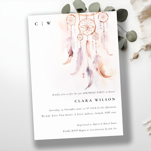 Minimal Boho Feather Dreamcatcher Birthday Invitation (Creator Uploaded)